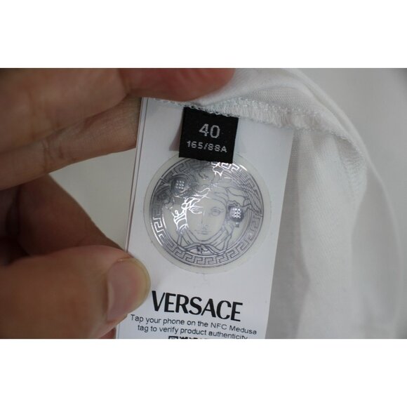Versace Womens 40 Rhinestone White Cotton Jersey T-Shirt NEW M1122 - Picture 5 of 7